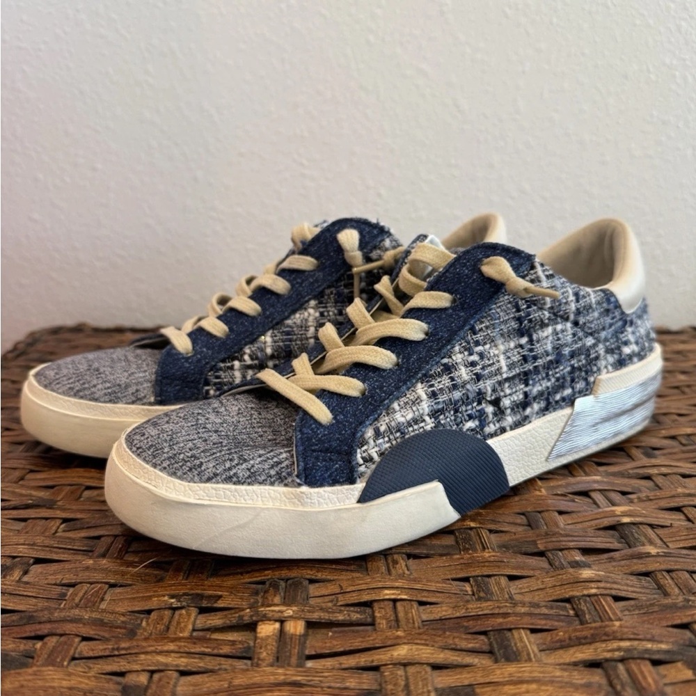 Dolce Vita Womens Zina Woven Lace Up Sneaker Size 7.5 Blue Silver Slip On - Picture 2 of 8